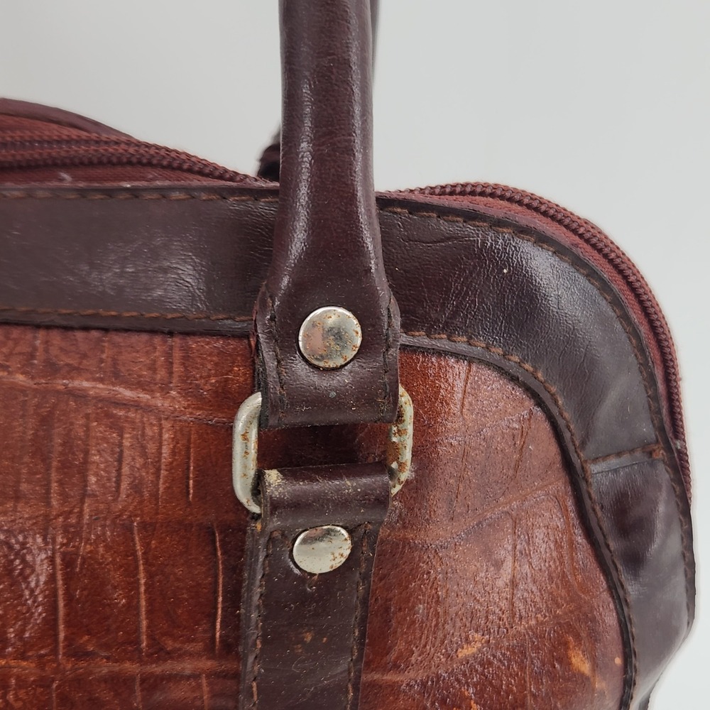 M.C.‎ Croc Embossed Leather Satchel Bag Brown Structured Handbag - Picture 9 of 16